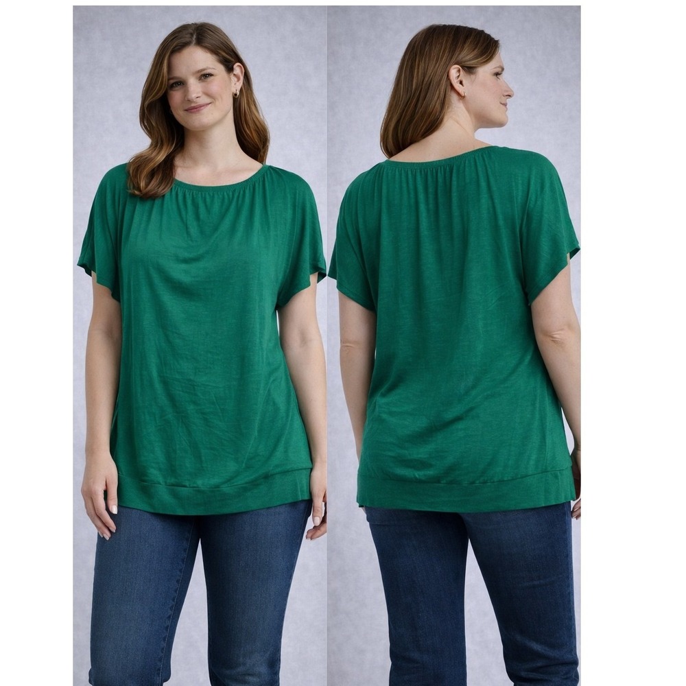 Banana Republic Silk Women XL Green Luxury Minimalist Scoop Neck Short Sleeve
